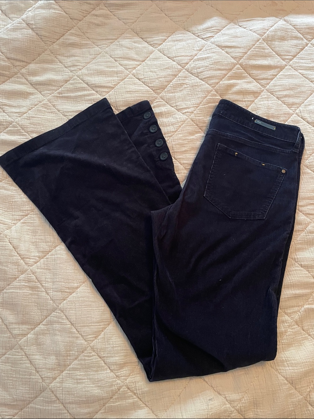 Pilot Dark Navy Corduroy Button-Hem Pants